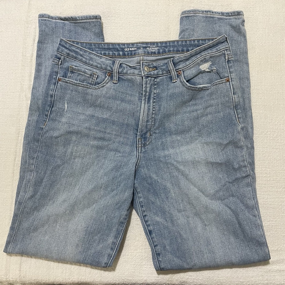 Old Navy OG Straight Jeans Women's 12 High Rise Secret Slim Pockets Button Fly